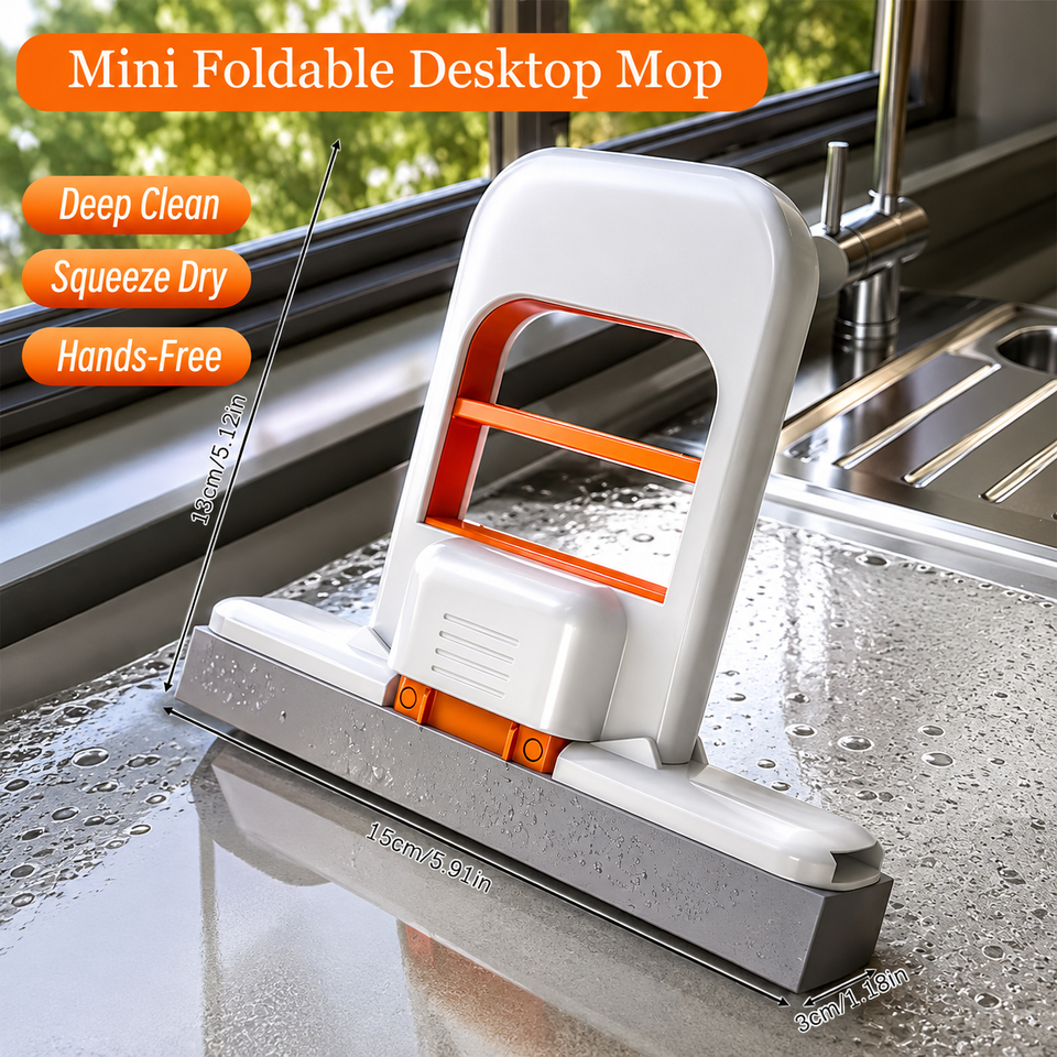 Foldable Mini Mop | Portable Desktop Wet & Dry Cleaning Mop | Self‑Squeezing