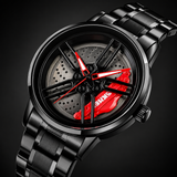 Black Red Sport Rim Watch with Stainless Steel Strap Rotating Watch