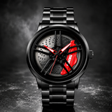 Black Red Sport Rim Watch with Stainless Steel Strap Rotating Watch