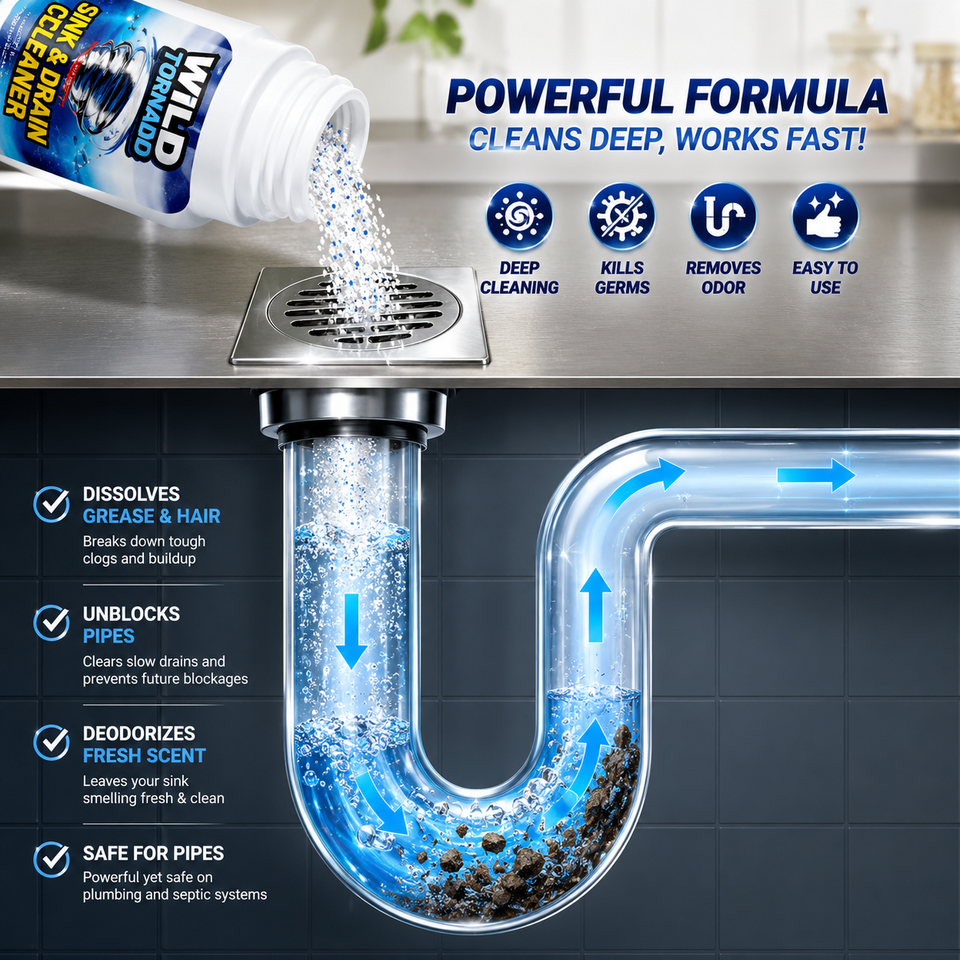 Powerful Sink & Drain Cleaner - Unclog Your Pipes with Foaming Drain Cleaner and Pipe Dredging Powder (2 Bot)