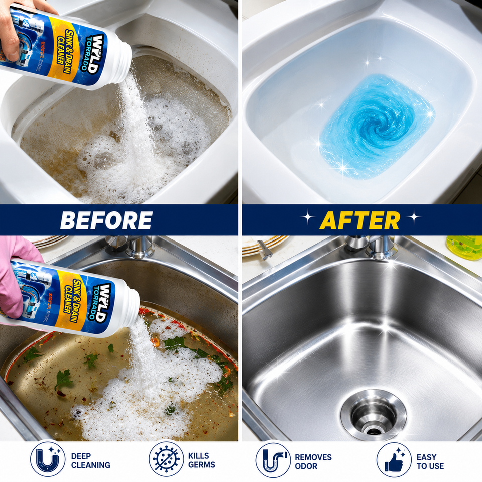 Powerful Sink & Drain Cleaner - Unclog Your Pipes with Foaming Drain Cleaner and Pipe Dredging Powder (2 Bot)
